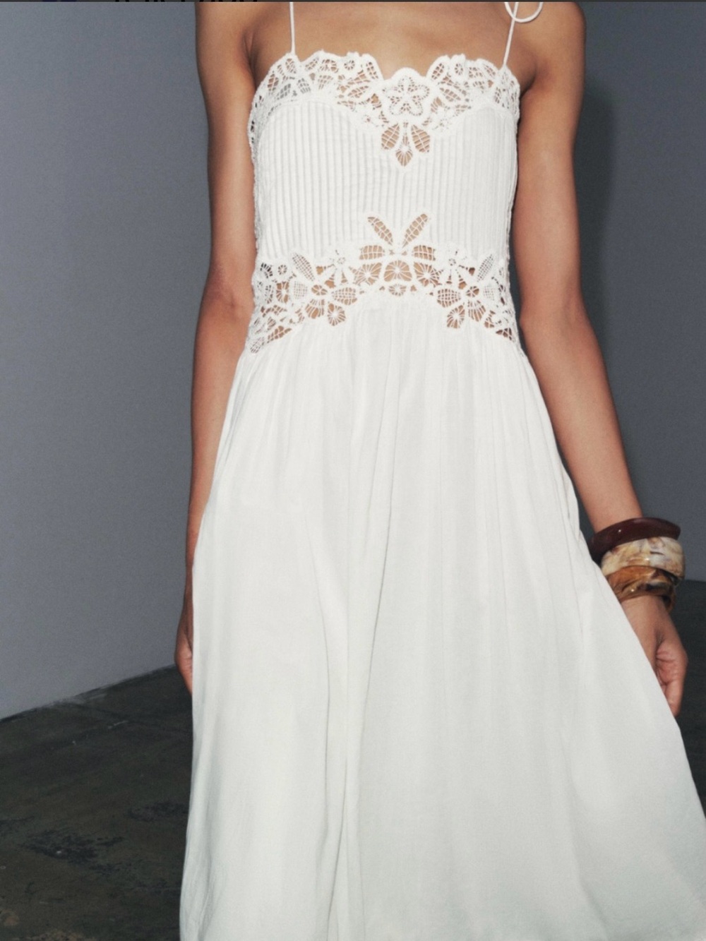 White Lace-Trim Spaghetti Strap Dress
